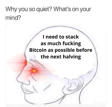 Why you SO quiet” What's on your
I need to stack
as much fucking
Bitcoin as possible before
the next halvin
