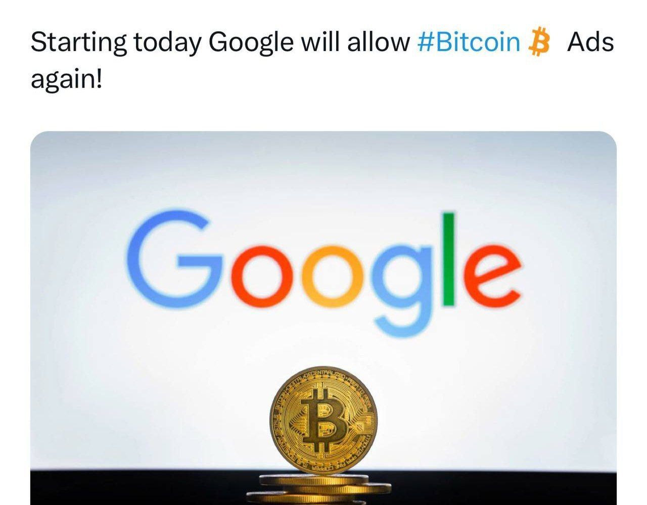 Starting today Google will allow #Bitcoin Ads
again!
Google
Join Pin
CENTAR
B
104022
7