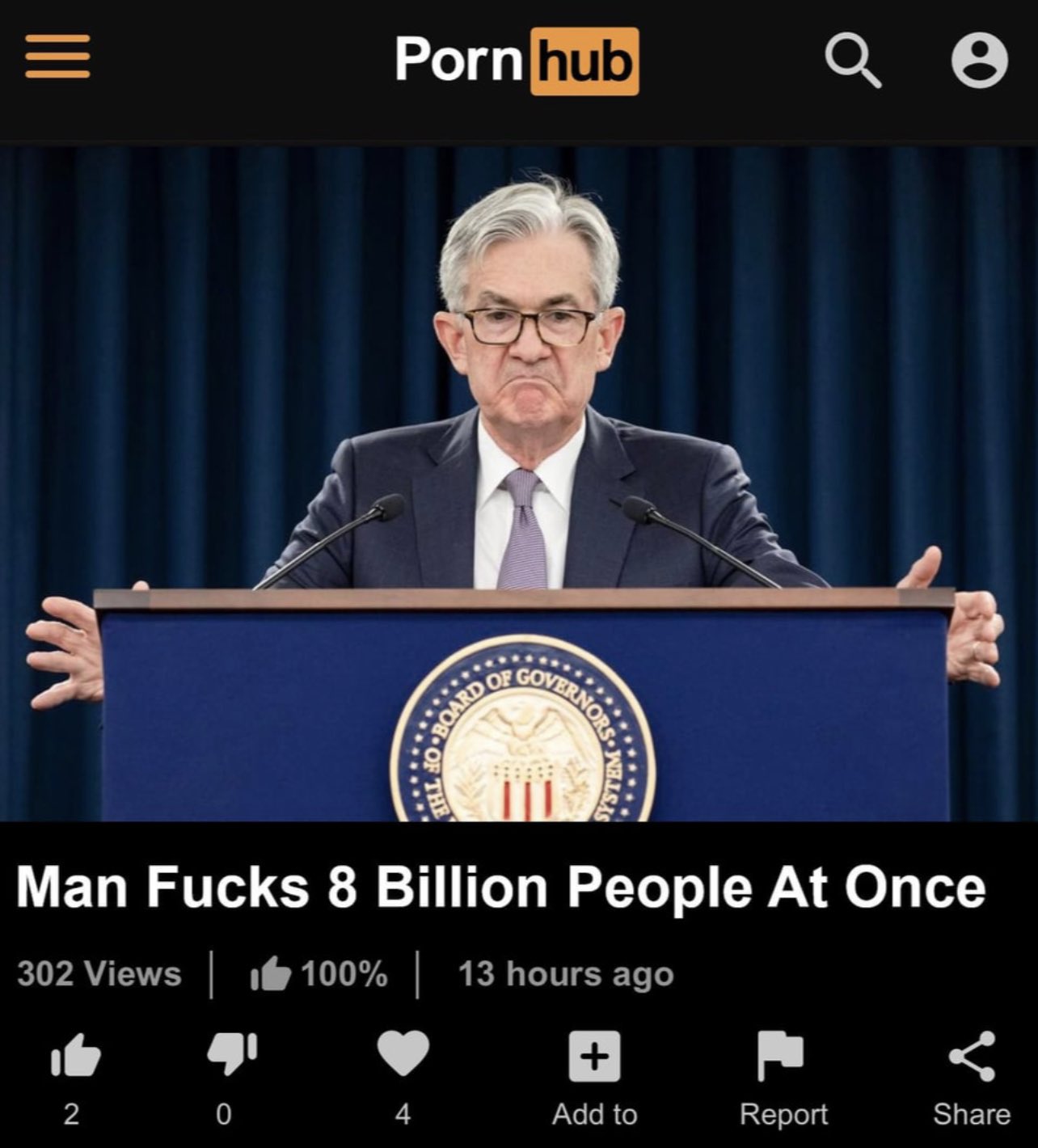 = Por Q 6
Man Fucks 8 Billion People At Once
302 Views 100% 13 hours ago
2 0 4 Add to Report Shar