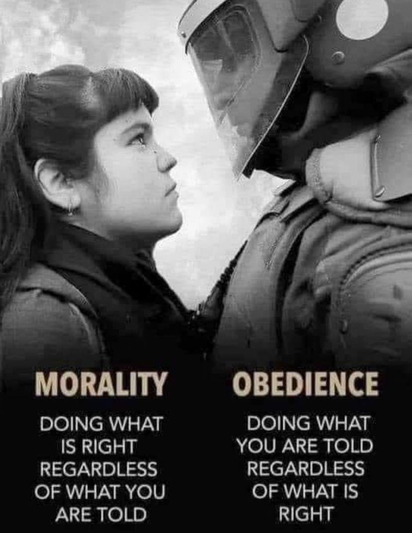 MORALITY OBEDIENCE
DOING WHAT DOING WHAT
IS RIGHT YOU ARE TOLD
REGARDLESS REGARDLESS
OF WHAT YOU OF WHAT IS
ARE TOLD RIGH