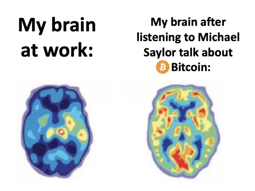 My brain
at work:
My brain after
listening to Michael
Saylor talk about
# Bitcoin: